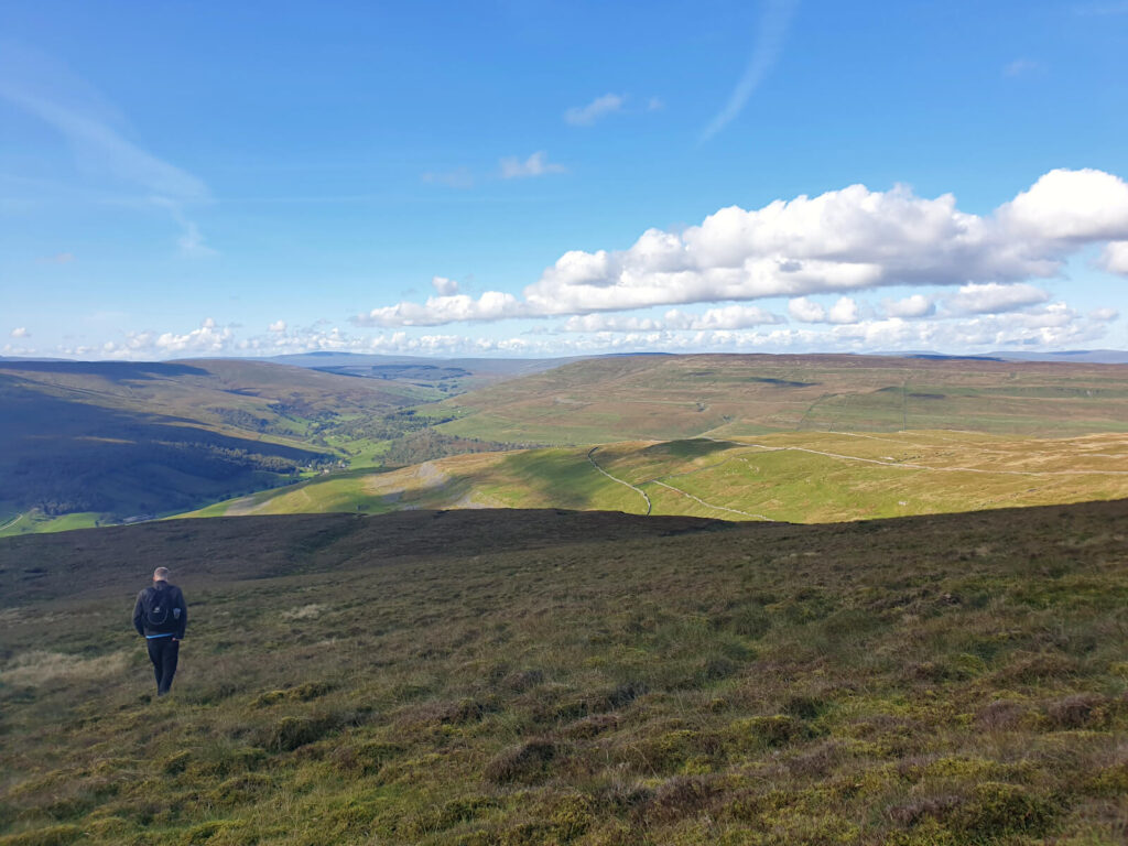 Descending from the Polish Memorial and Buckden Pike Summit. Very cross country here. Sprawling bog land and spectacular views over the national park.
