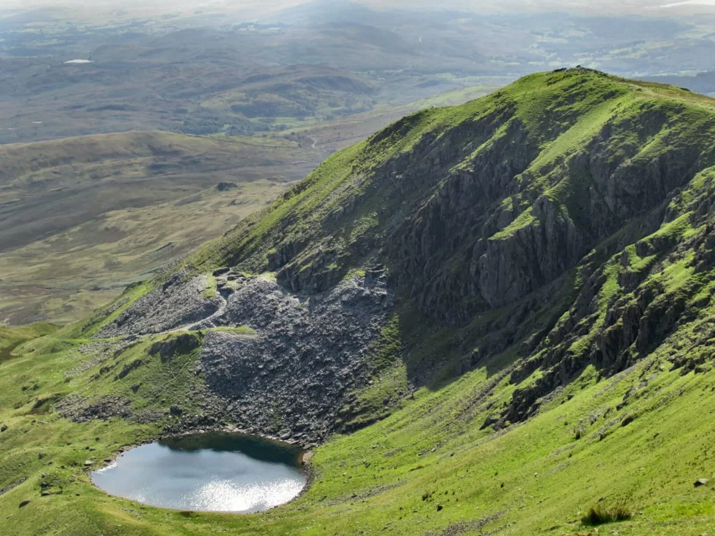 Looking down on Goat's Water from the midway point of this Old Man Coniston walk