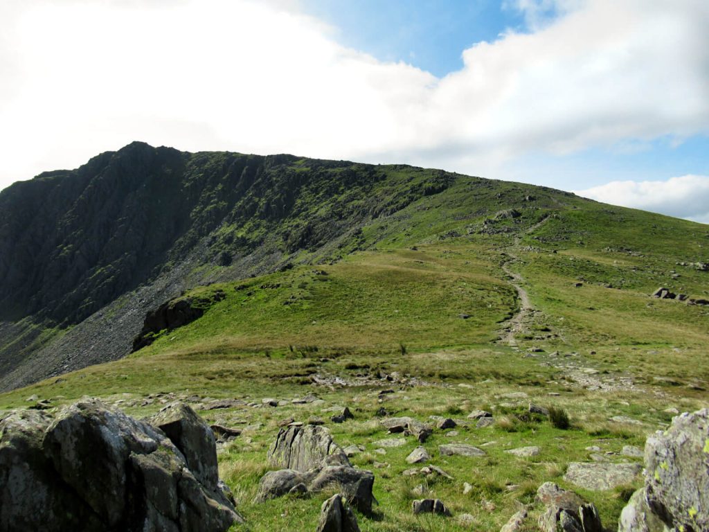 Looking up at Dow Crag from the dip between there and the Old Man of Coniston final ascent