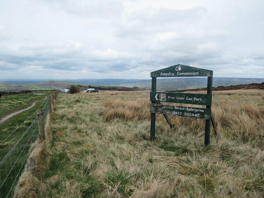 The sign for Pym Chair Car Park where this Shining Tor Walk starts
