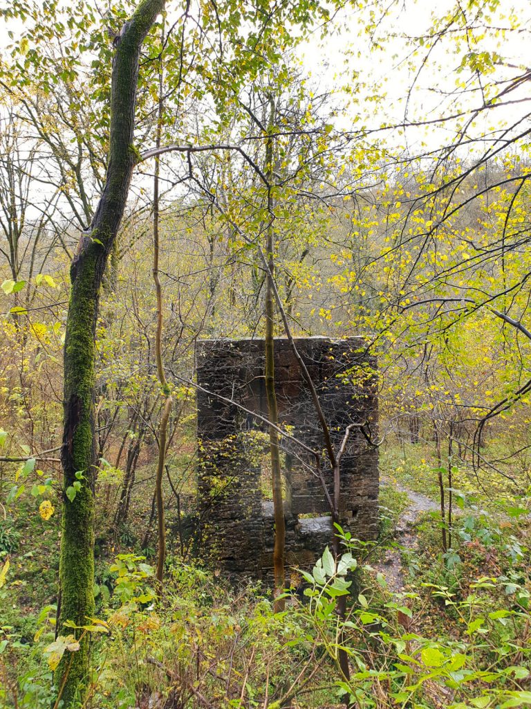 The remains of the old buildings on the site of Mandale Mine, the eastern most point on this Lathkill Dale walk