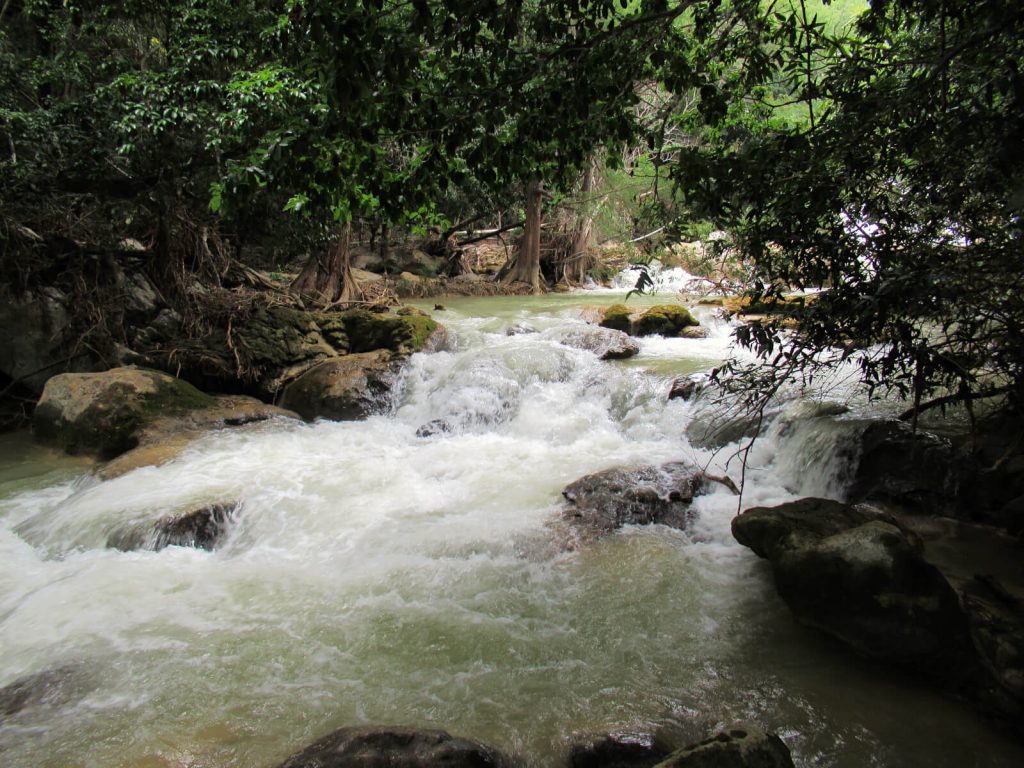 The waterfalls start small near the entrance but get larger and larger as you progress through the site.