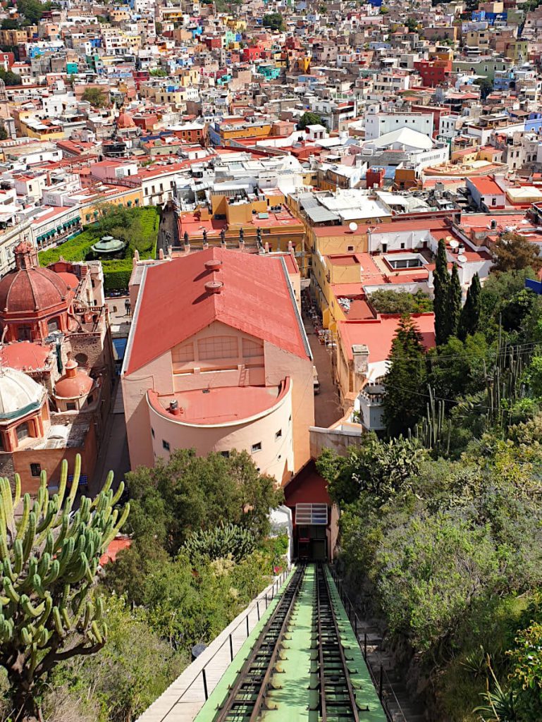 The Guanajuato funicular tracks and the city in the background